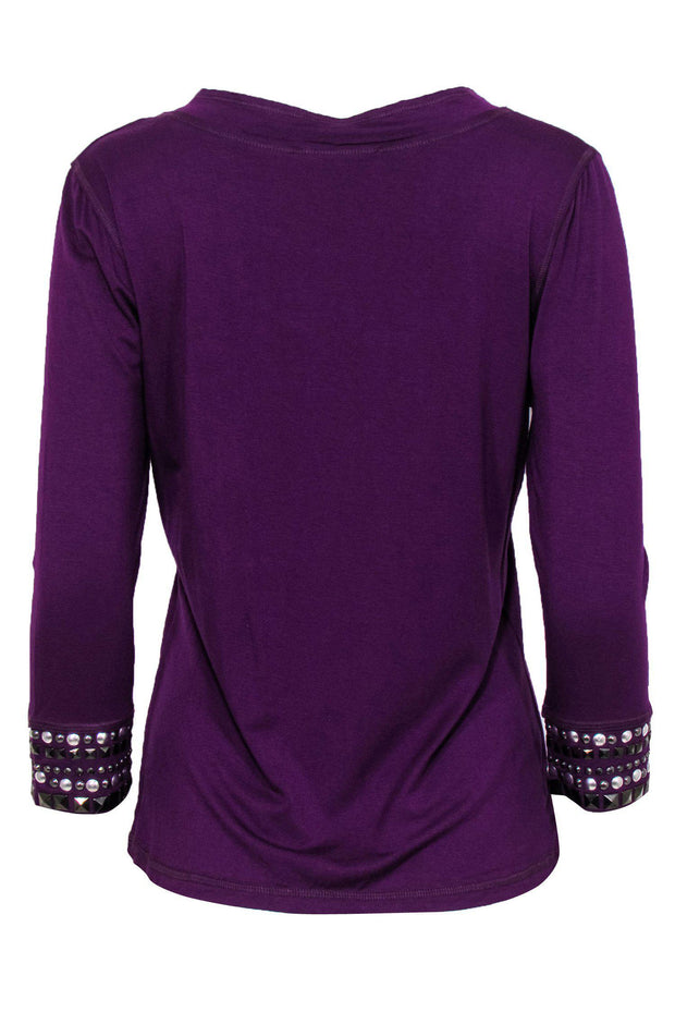 Current Boutique-Alberto Makali - Purple Cotton Long Sleeved Tee w/ Studs Sz L