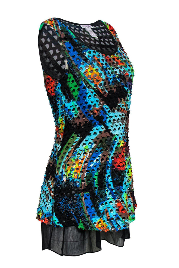 Current Boutique-Alberto Makali - Rainbow Marbled Tank w/ Cutout Texture Sz M