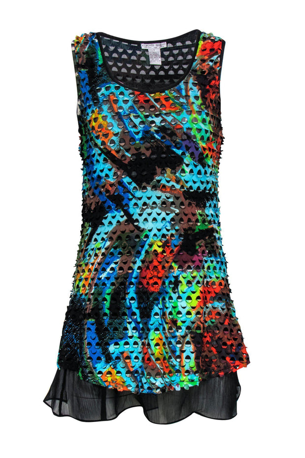 Current Boutique-Alberto Makali - Rainbow Marbled Tank w/ Cutout Texture Sz M