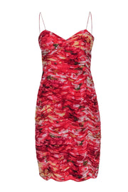 Current Boutique-Alberto Makali - Red Floral Print Ruched Bodycon Dress Sz 10