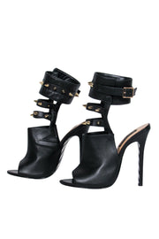 Current Boutique-Alejandra G. - Black Caged Peep Toe "Fiona" Stilettos w/ Gold Studs Sz 6