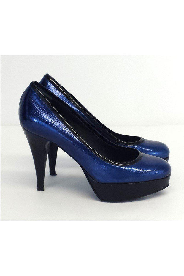 Current Boutique-Alejandro Ingelmo - Midnight Blue Leather Platform Pumps Sz 6.5