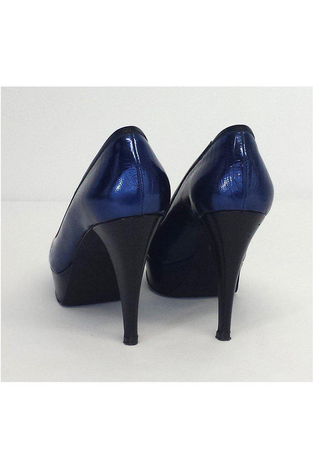 Current Boutique-Alejandro Ingelmo - Midnight Blue Leather Platform Pumps Sz 6.5