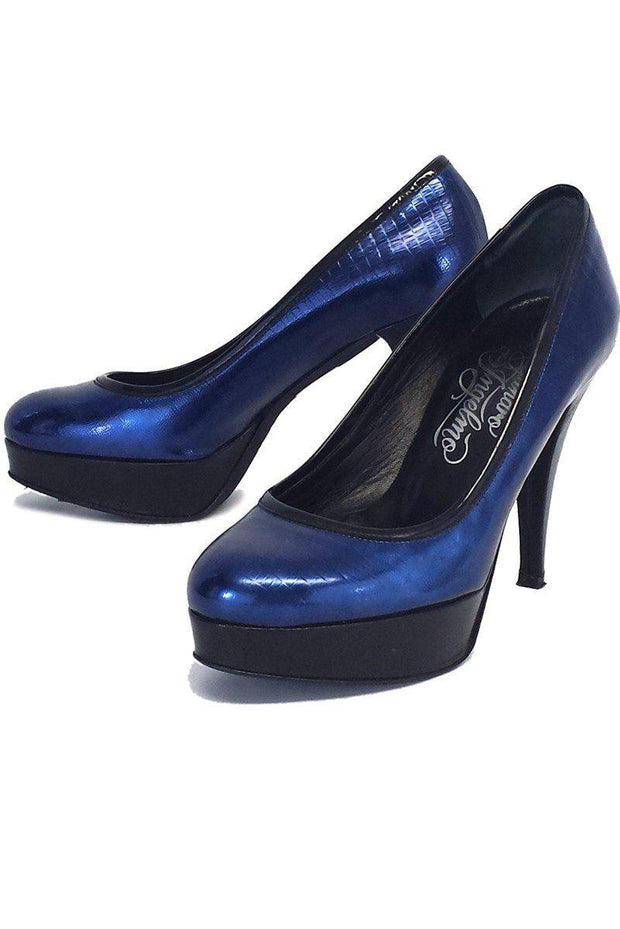 Current Boutique-Alejandro Ingelmo - Midnight Blue Leather Platform Pumps Sz 6.5