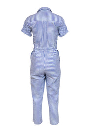 Current Boutique-Alex Mill - Blue & White Striped Seersucker Straight Leg Jumpsuit w/ Rope Drawstring Sz XS