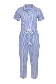 Current Boutique-Alex Mill - Blue & White Striped Seersucker Straight Leg Jumpsuit w/ Rope Drawstring Sz XS