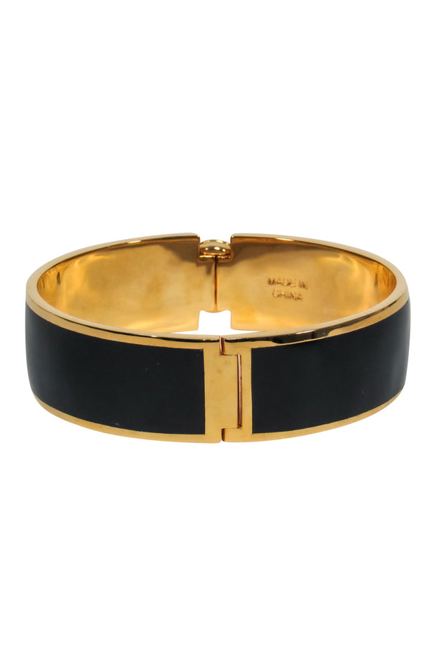 Current Boutique-Alexander McQueen - Black & Gold Bracelet w/ Skull Clasp