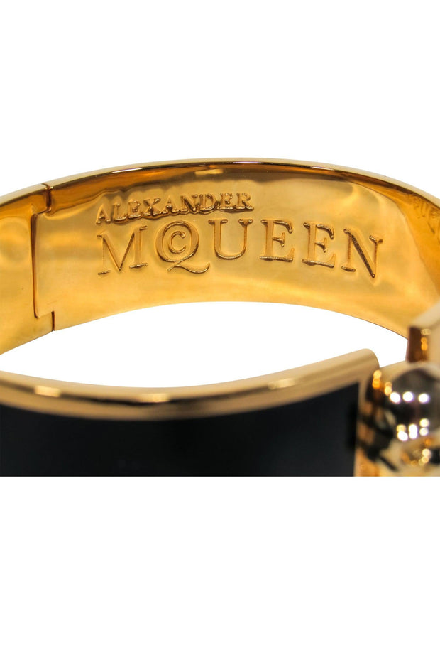 Current Boutique-Alexander McQueen - Black & Gold Bracelet w/ Skull Clasp