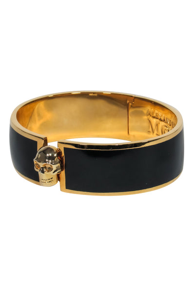 Current Boutique-Alexander McQueen - Black & Gold Bracelet w/ Skull Clasp