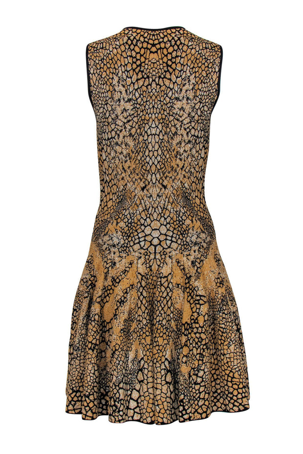 Current Boutique-Alexander McQueen - Black & Gold Metallic Flared Snakeskin Knit Dress Sz S