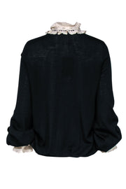 Current Boutique-Alexander McQueen - Black Wool Sweater w/ Ruffle Trim Sz M