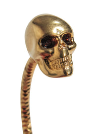 Current Boutique-Alexander McQueen - Gold Textured Embellished "Twin Skull" Bangle