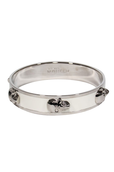 Current Boutique-Alexander McQueen - White & Silver Skull Embellished Bangle