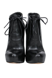 Current Boutique-Alexander Wang - Black Leather High Heeled Tied Platform Booties Sz 6