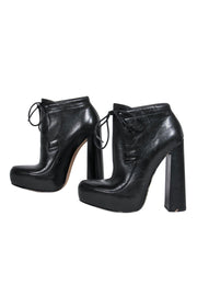 Current Boutique-Alexander Wang - Black Leather High Heeled Tied Platform Booties Sz 6