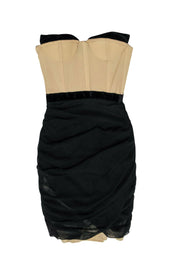 Current Boutique-Alexander Wang - Black & Nude Ruched Fitted Dress w/ Bustier-Style Top Sz 0