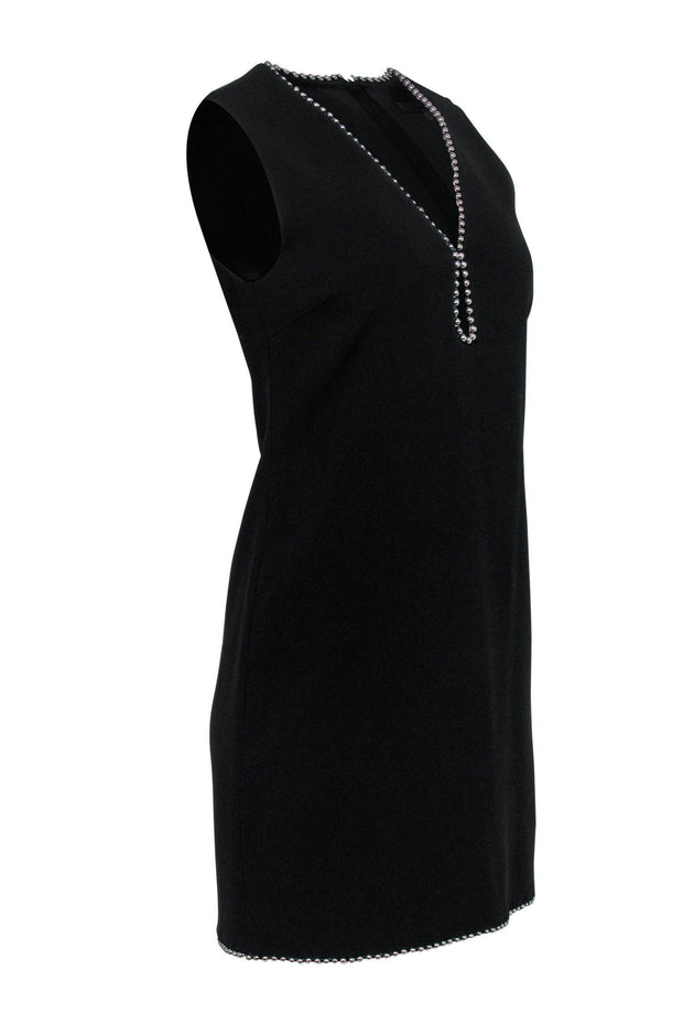 Current Boutique-Alexander Wang - Black Plunge Shift Dress w/ Silver Bead Trim Sz 2