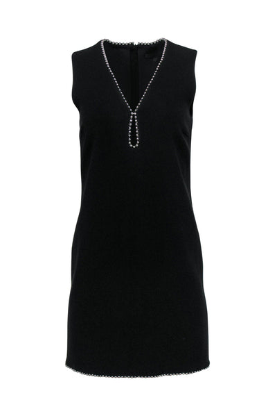 Current Boutique-Alexander Wang - Black Plunge Shift Dress w/ Silver Bead Trim Sz 2