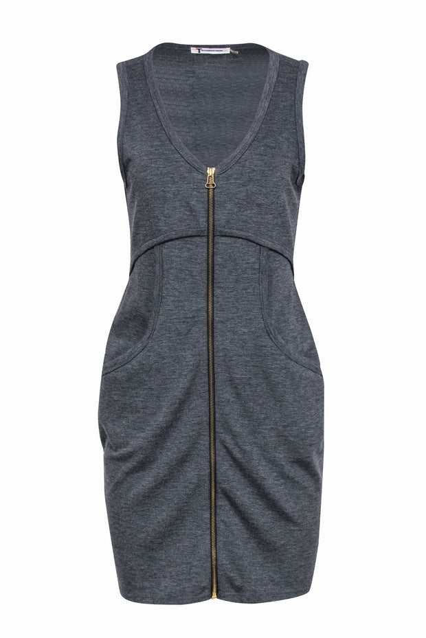 Current Boutique-Alexander Wang - Grey Sleeveless Knit Bodycon Dress w/ Front Zipper Sz L