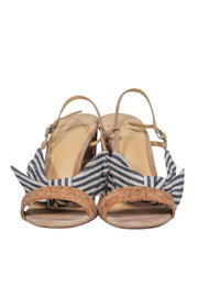 Current Boutique-Alexandre Birman - Beige Cork Strappy Pumps w/ Navy & White Striped Bow Sz 7