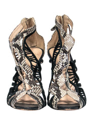 Current Boutique-Alexandre Birman - Black & Beige Snakeskin Caged Stilettos Sz 9.5