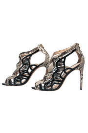 Current Boutique-Alexandre Birman - Black & Beige Snakeskin Caged Stilettos Sz 9.5