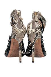 Current Boutique-Alexandre Birman - Black & Beige Snakeskin Caged Stilettos Sz 9.5