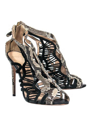 Current Boutique-Alexandre Birman - Black & Beige Snakeskin Caged Stilettos Sz 9.5