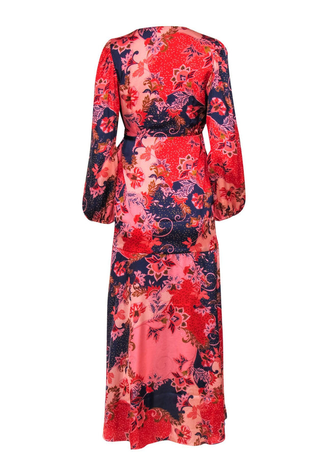 Current Boutique-Alexia Admor - Red, Pink & Navy Floral Print Wrap Maxi Dress Sz 2