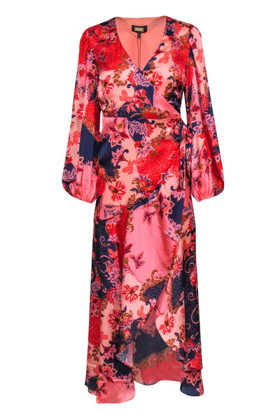 Current Boutique-Alexia Admor - Red, Pink & Navy Floral Print Wrap Maxi Dress Sz 2