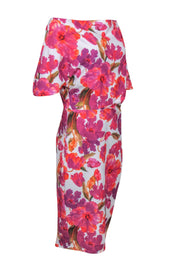 Current Boutique-Alexia Admor - White, Purple & Pink Floral Print Cowl Neck Sheath Dress Sz L