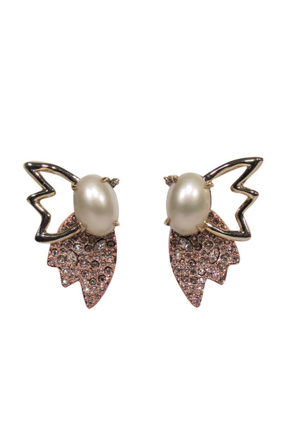 Current Boutique-Alexis Bittar - Gold & Ivory Wing Stud Earrings w/ Rhinestones