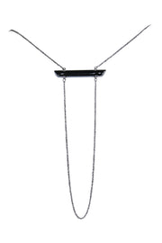 Current Boutique-Alexis Bittar - Long Silver Chain Necklace w/ Textured Light Blue Bar