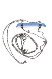 Current Boutique-Alexis Bittar - Long Silver Chain Necklace w/ Textured Light Blue Bar