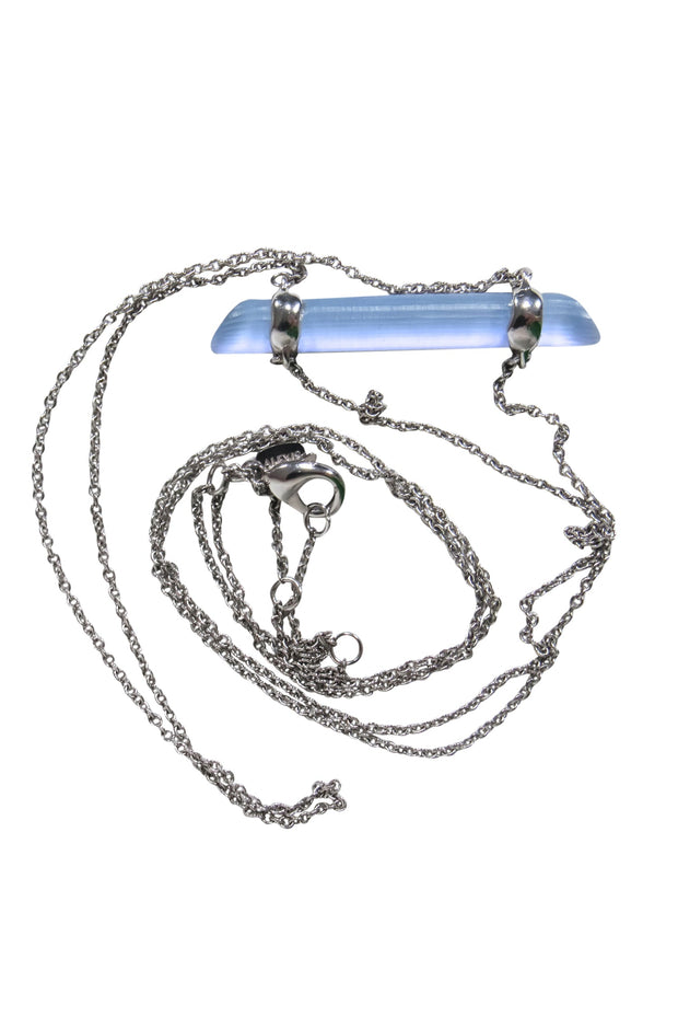 Current Boutique-Alexis Bittar - Long Silver Chain Necklace w/ Textured Light Blue Bar