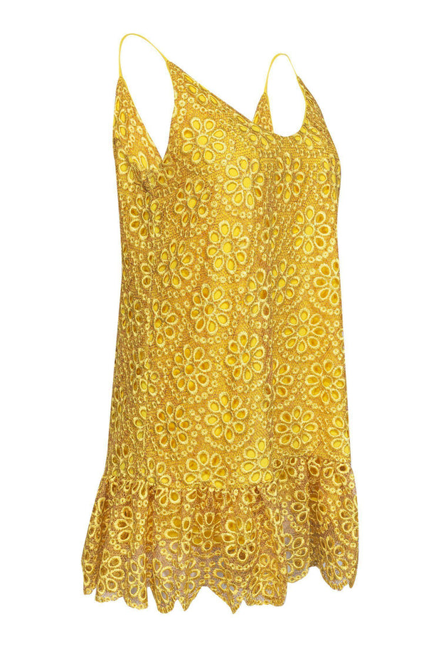 Current Boutique-Alexis - Bright Yellow Eyelet Lace Dress w/ Flounce Hem Sz S