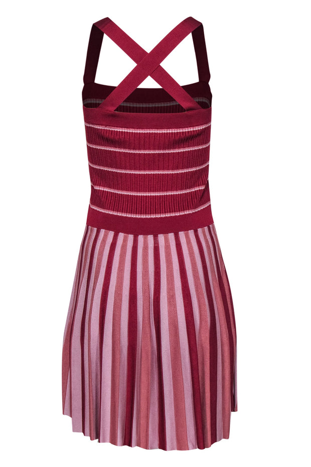 Current Boutique-Alexis - Red & Pink Striped Ribbed Knit Midi Dress Sz L