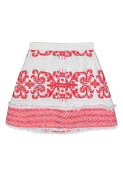 Current Boutique-Alexis - White & Red Embroidered Flare Skirt Sz XS