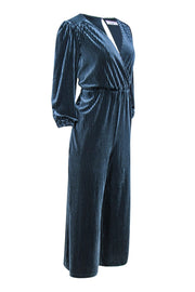 Current Boutique-Ali & Jay - Dark Teal Velvet Pleated Wide Leg Jumpsuit Sz MP