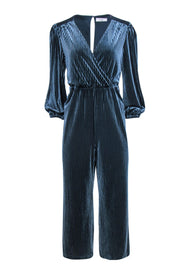 Current Boutique-Ali & Jay - Dark Teal Velvet Pleated Wide Leg Jumpsuit Sz MP