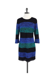 Current Boutique-Ali Ro - Black, Blue & Teal Striped Lace Dress Sz 6