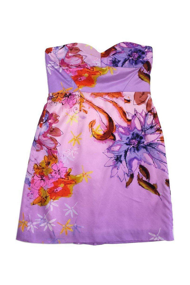 Current Boutique-Ali Ro - Purple Floral Print Silk Strapless Dress Sz 8