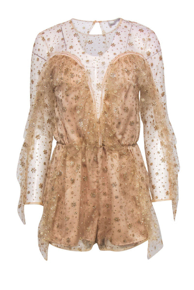 Current Boutique-Alice McCall - Nude Tulle & Gold Glitter Ruffle Romper Sz 4