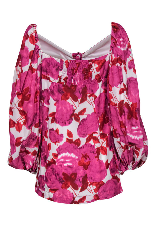 Current Boutique-Alice McCall - Pink, Red & White Floral Print Long Sleeve Shift Dress w/ Tie Sz 6