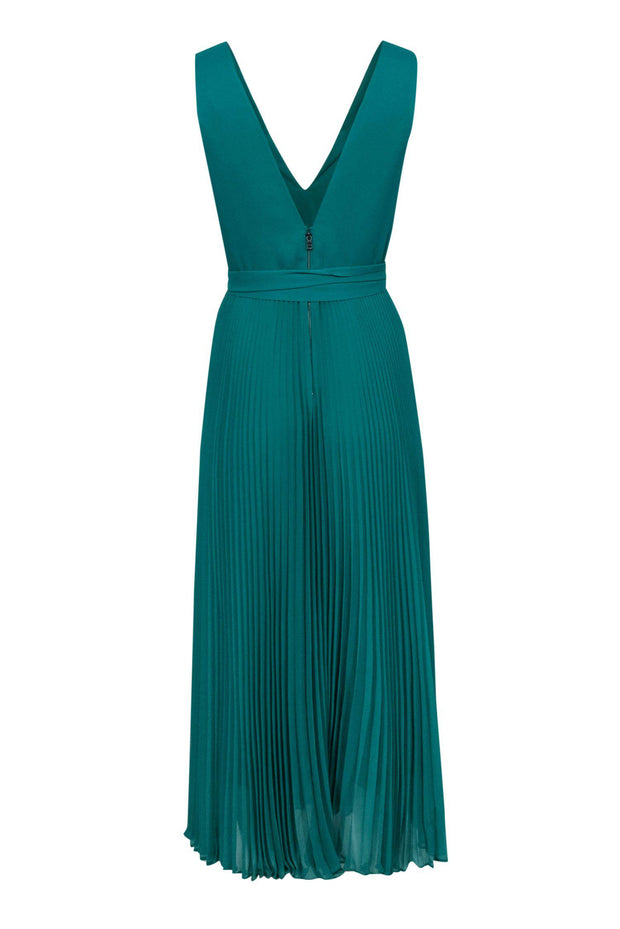 Current Boutique-Alice & Olivia - Aqua Green Pleated Plunge Maxi Dress Sz 6