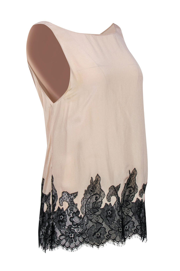 Current Boutique-Alice & Olivia - Beige Draped Back Tank w/ Lace Trim Sz L