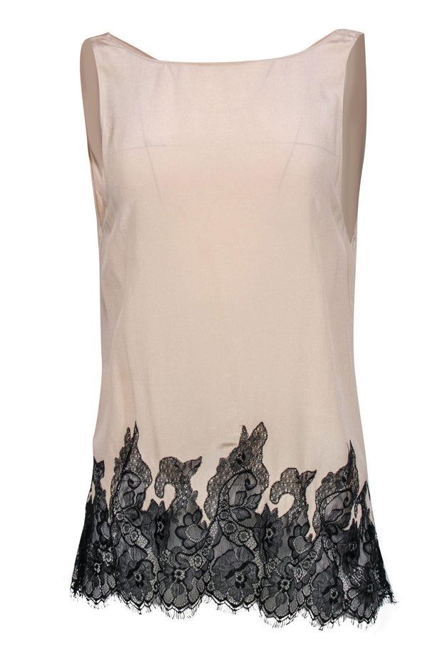 Current Boutique-Alice & Olivia - Beige Draped Back Tank w/ Lace Trim Sz L