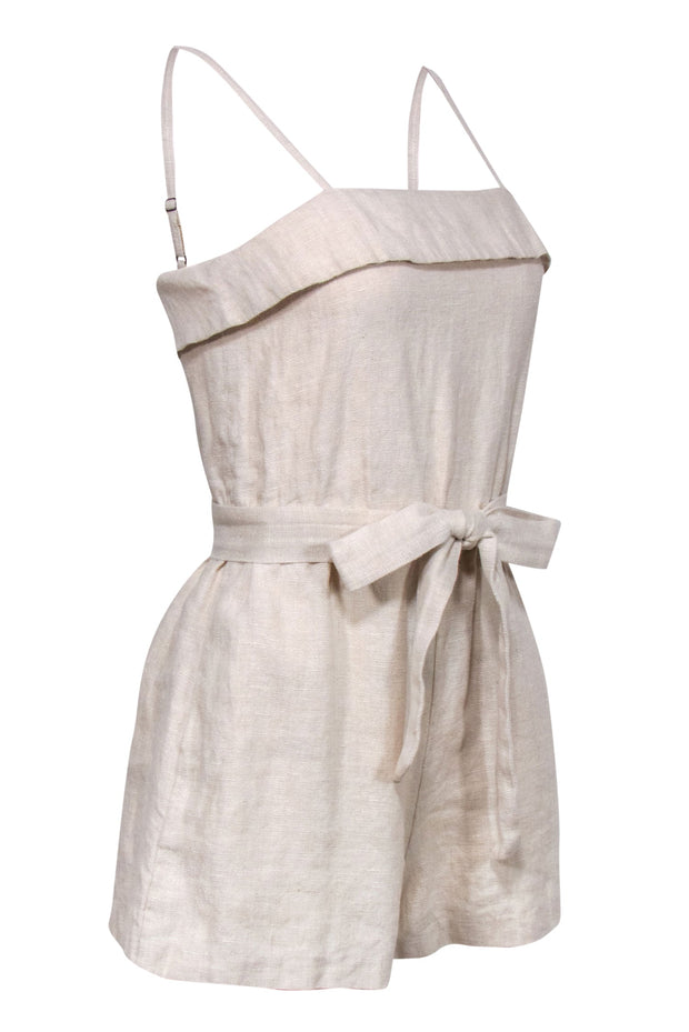 Current Boutique-Alice & Olivia - Beige Sleeveless Belted Linen Romper Sz 2