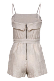 Current Boutique-Alice & Olivia - Beige Sleeveless Belted Linen Romper Sz 2