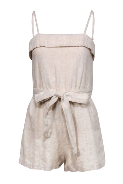 Current Boutique-Alice & Olivia - Beige Sleeveless Belted Linen Romper Sz 2